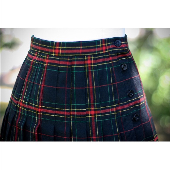 VINTAGE Black Uniform Pleated Kilt Skirt XS Wool midi skirt - Picture 3 of 8